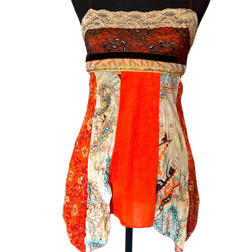 Boho beaded lace cami tank